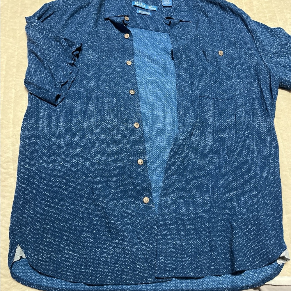 Batik Bay Men's Blue Casual Shirt  100% Rayon Wood Buttons. Retro Vibes
